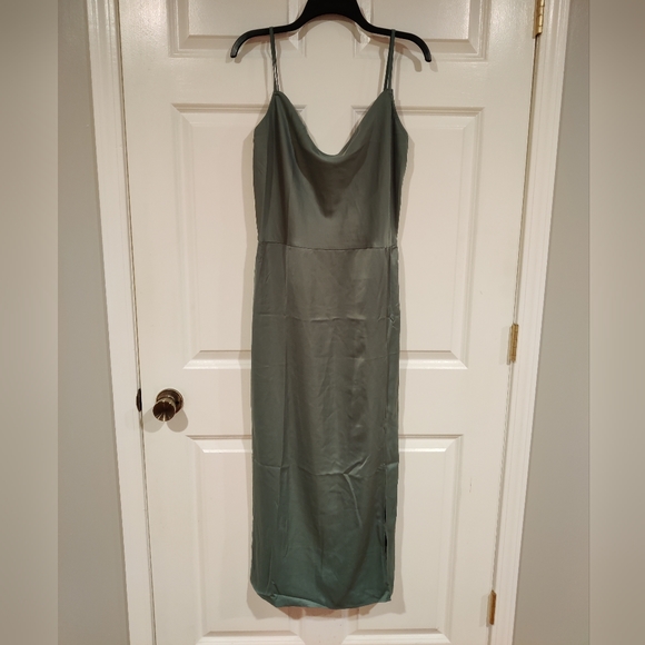Maurices Solid Cowl Neck Satin Midi Dress Size M Medium Sage Fog - Picture 2 of 6
